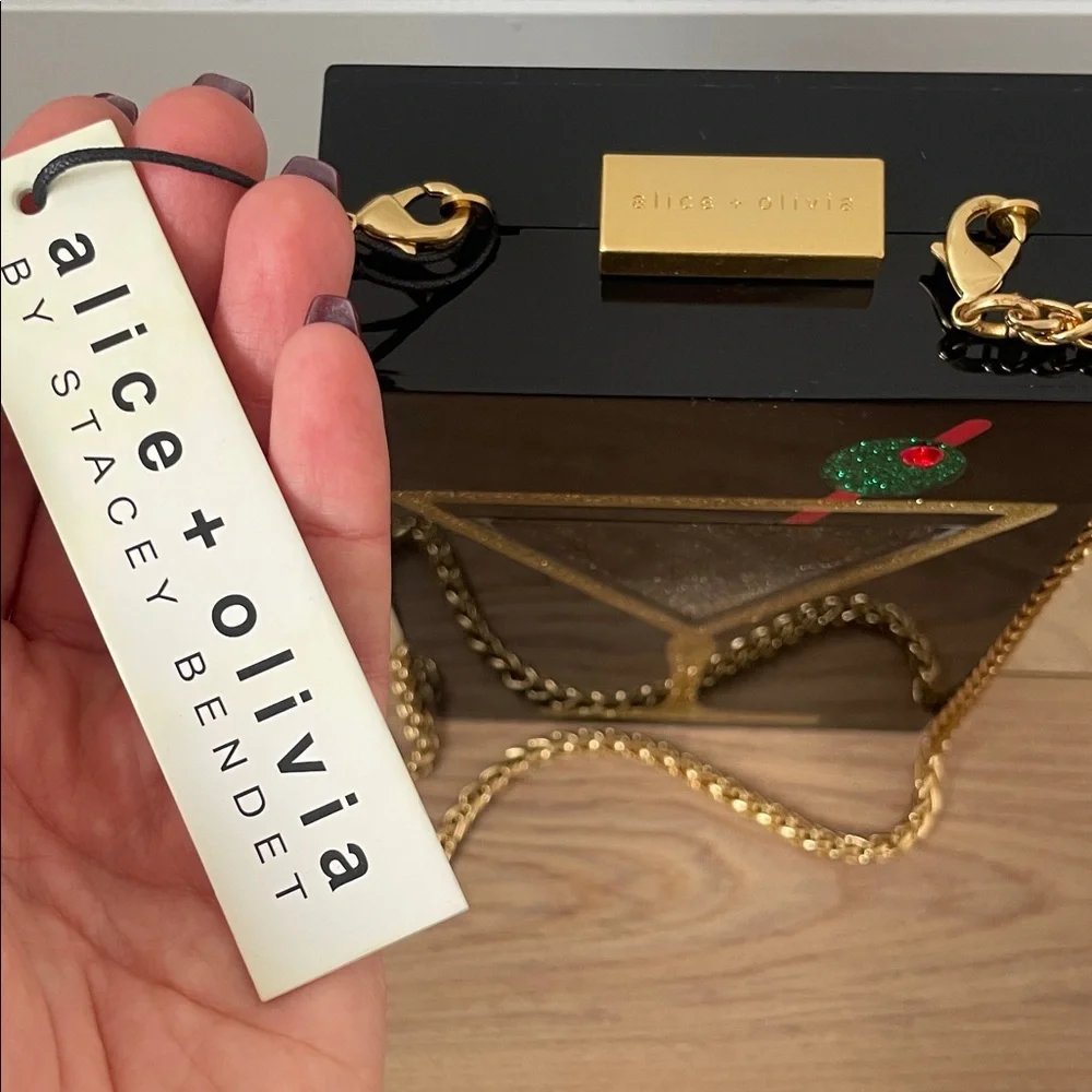 Alice + Olivia Black Acrylic Martini Box Clutch with Gold Glitter - Picture 3 of 8